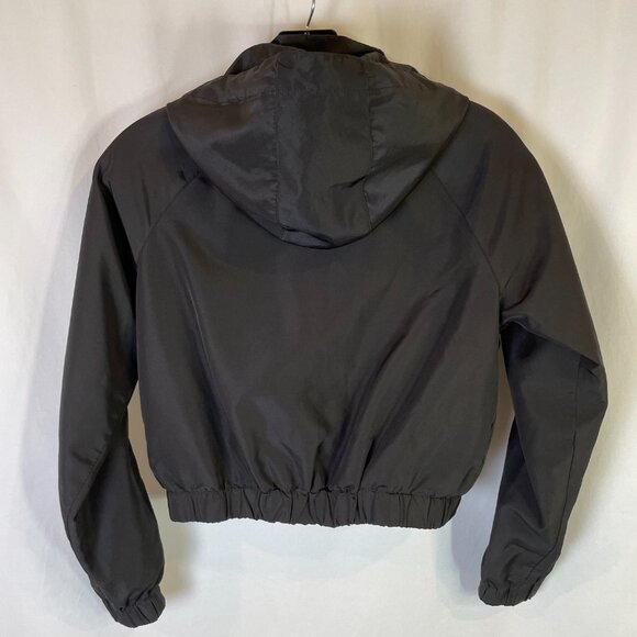 H&M Girls Jacket Size M Windbreaker Lined Removeable Hood Black Pink Trim - Picture 2 of 10